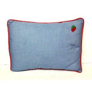 Mary Wrightson Quiltables Blue Gingham Pillow Strawberry Embroidery Red Piping